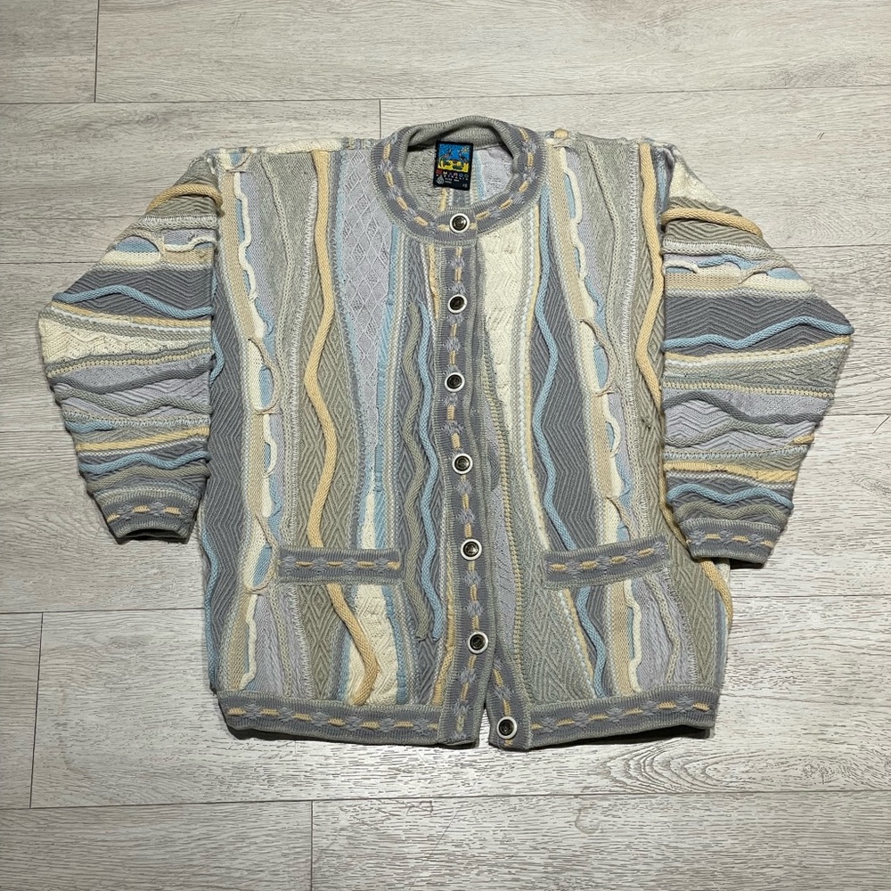 Vintage Emaroo Australia Cardigan Sweater Coogi Style 90s Wool Adult Size XS